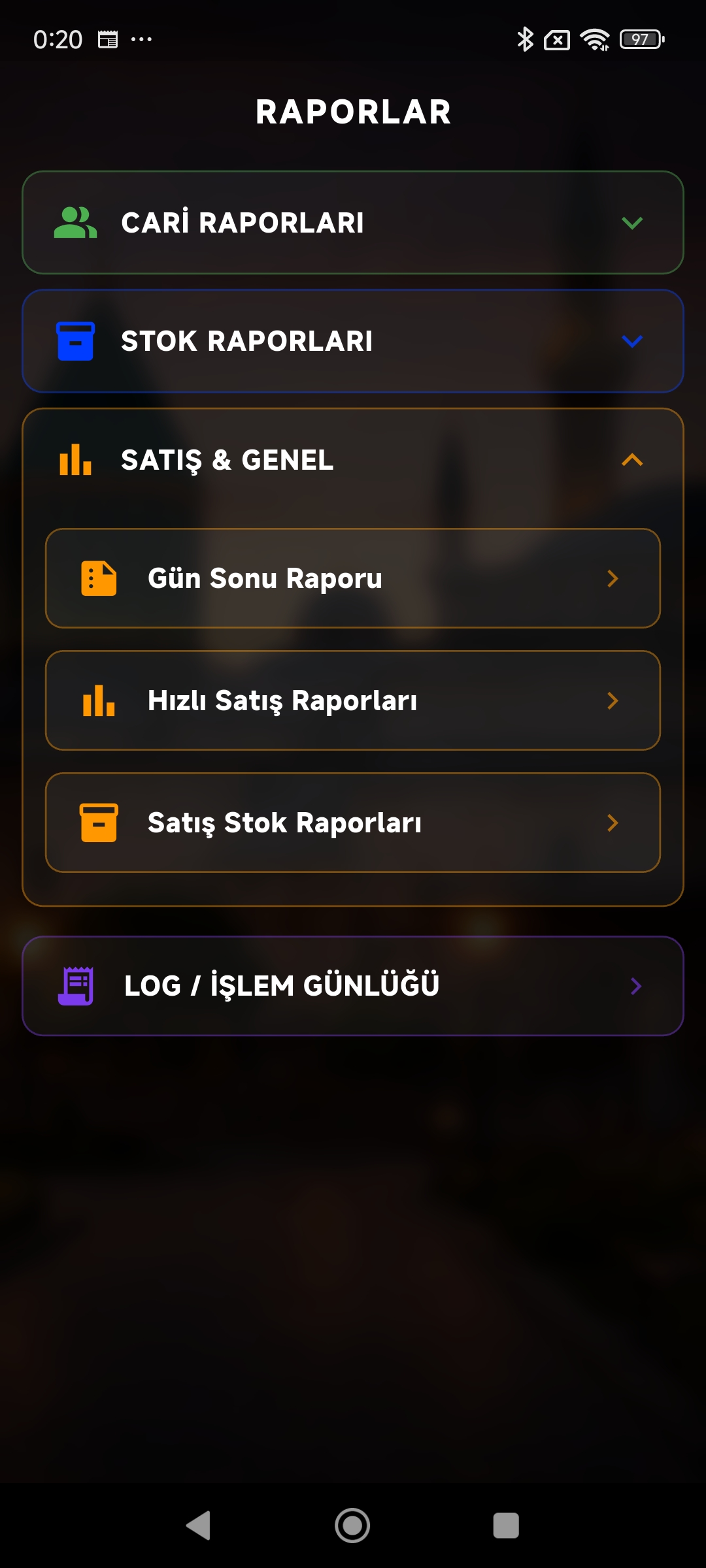 Rumi POS Mobil gelişmiş raporlar ekranı — satış ve raporlar
